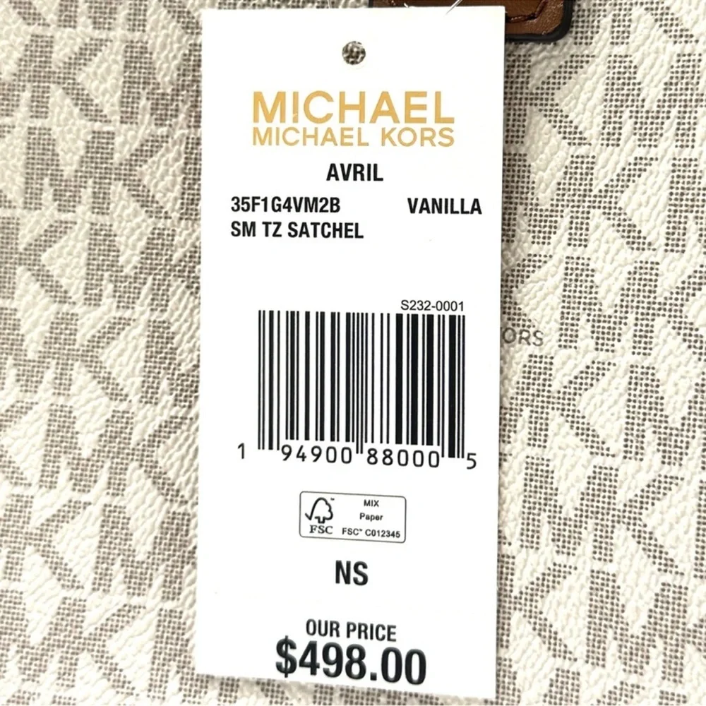 Michael Kors Avril Small Logo and Leather Satchel Bag Vanilla/Brown